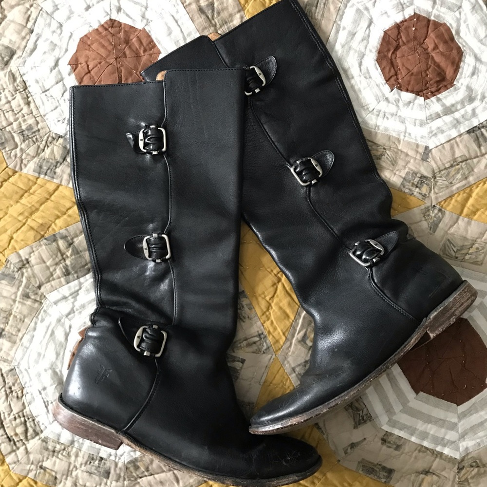 Frye Paige 77066 black leather riding boots